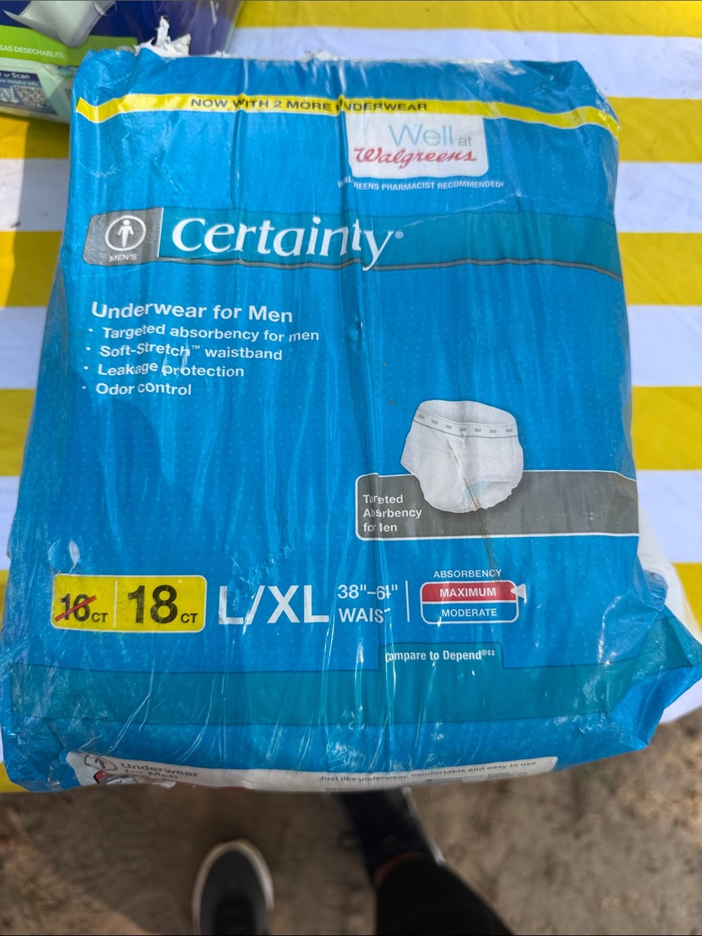 Certainty Men’s L/XL Absorbent Boxer Briefs - Blue